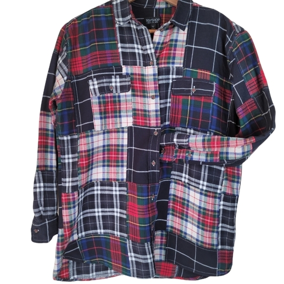 ASOS TOPSHOP Drop Hem Plaid Shirt - Picture 7 of 8